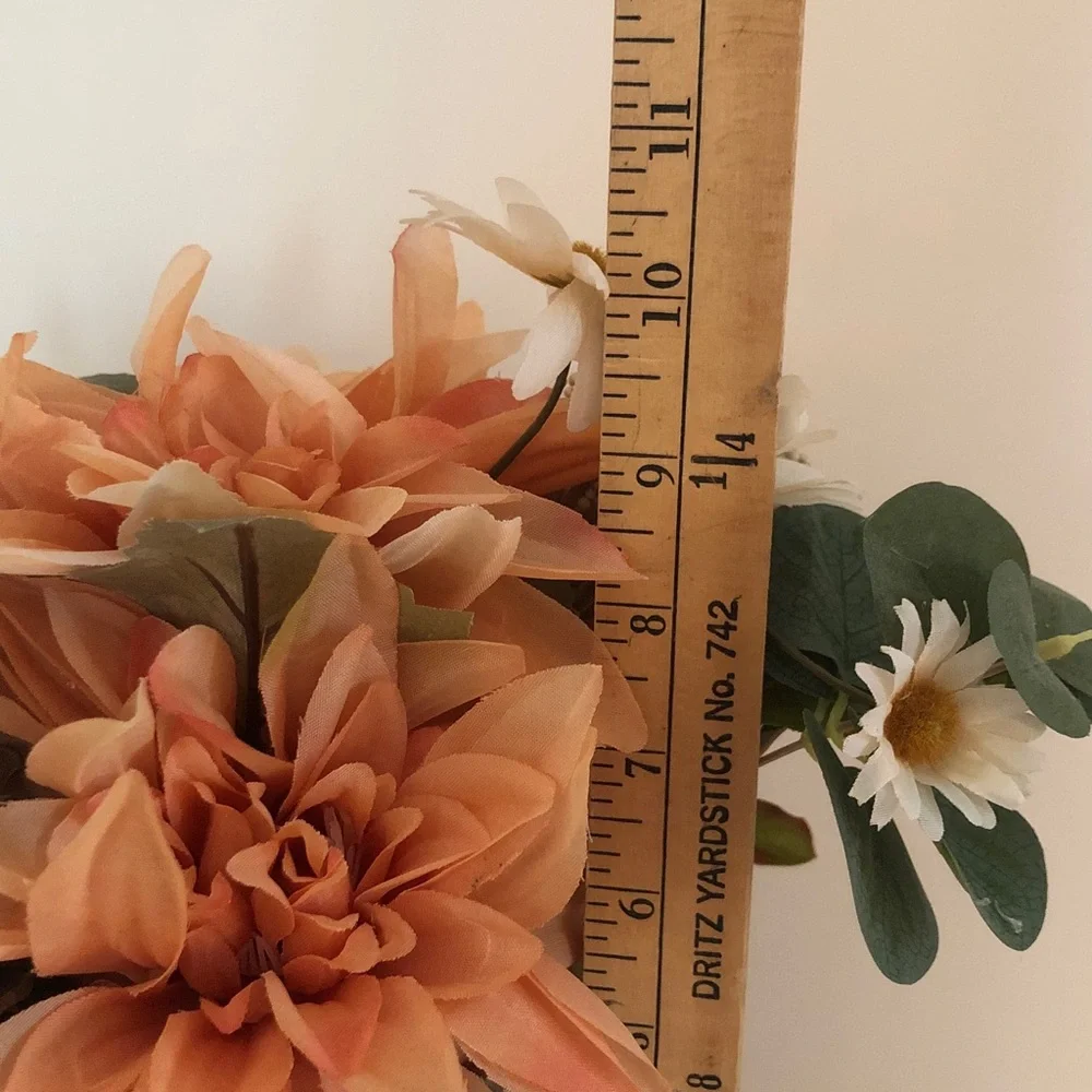 Peach & White Floral Arrangement in Brown Vase